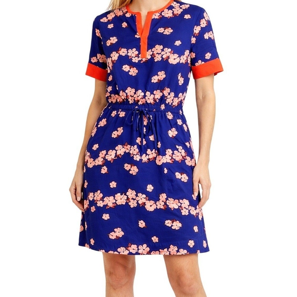 Scotch & Soda Womens M Blue Orange Floral Satin Tie Waist Midi Dress